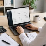 kobieta korzystająca z systemu księgowości online na laptopie